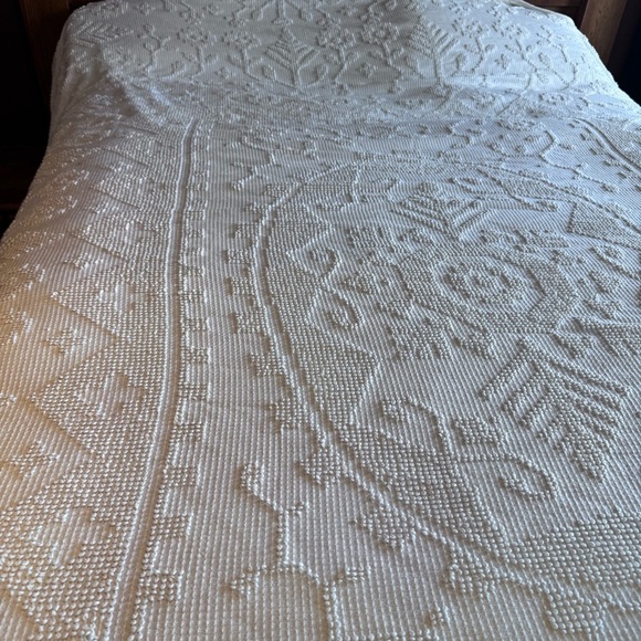 Vintage Fieldcrest Chenille Hobnail Bedspread Fringe Edges Edge Off White Cream - Picture 4 of 12